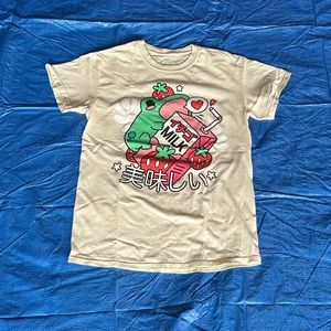 Cute Japanese Frog Beige/Cream T-Shirt Short Sleeve Mens